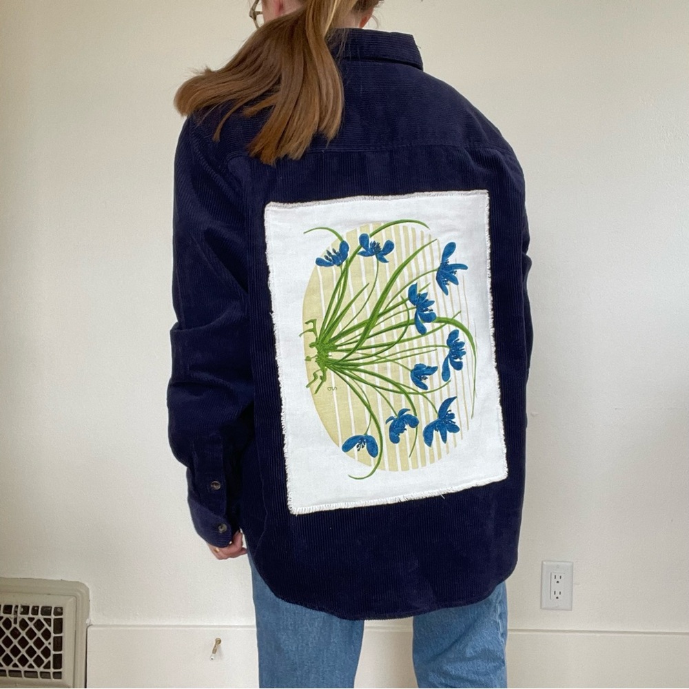 Gap Navy Corduroy Jacket with Blue Floral Back Patch